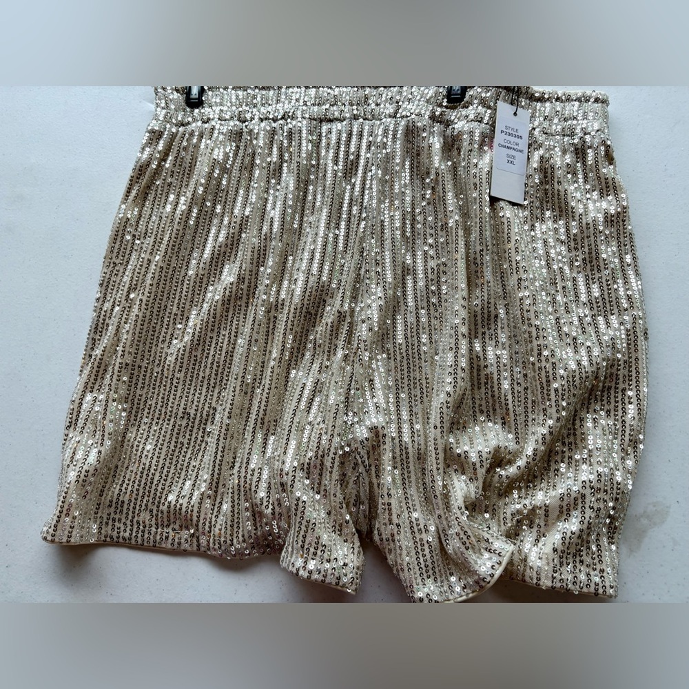 NWT Champagne Sequin High Waist Women's Shorts. Available, L. - Picture 9 of 9